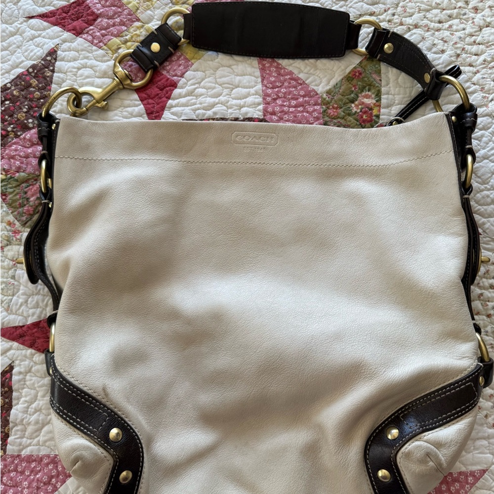 Coach Carley Ivory and Dark Brown Shoulder Bag